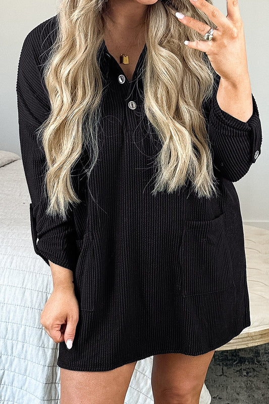 Plus Size Pocketed Long Sleeve Mini Dress