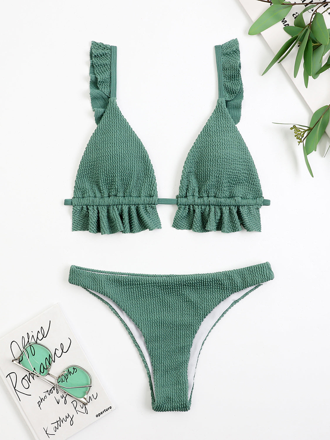 Ruffled Textured Wide Strap Two-Piece Bikini Set