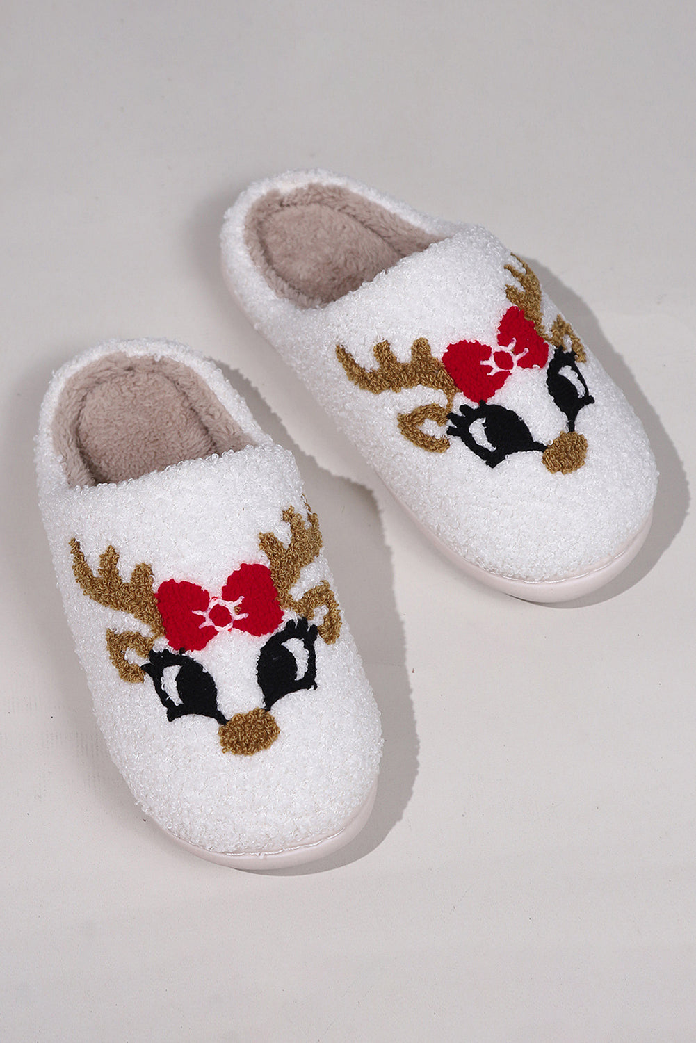 White Christmas Reindeer Plush Slippers