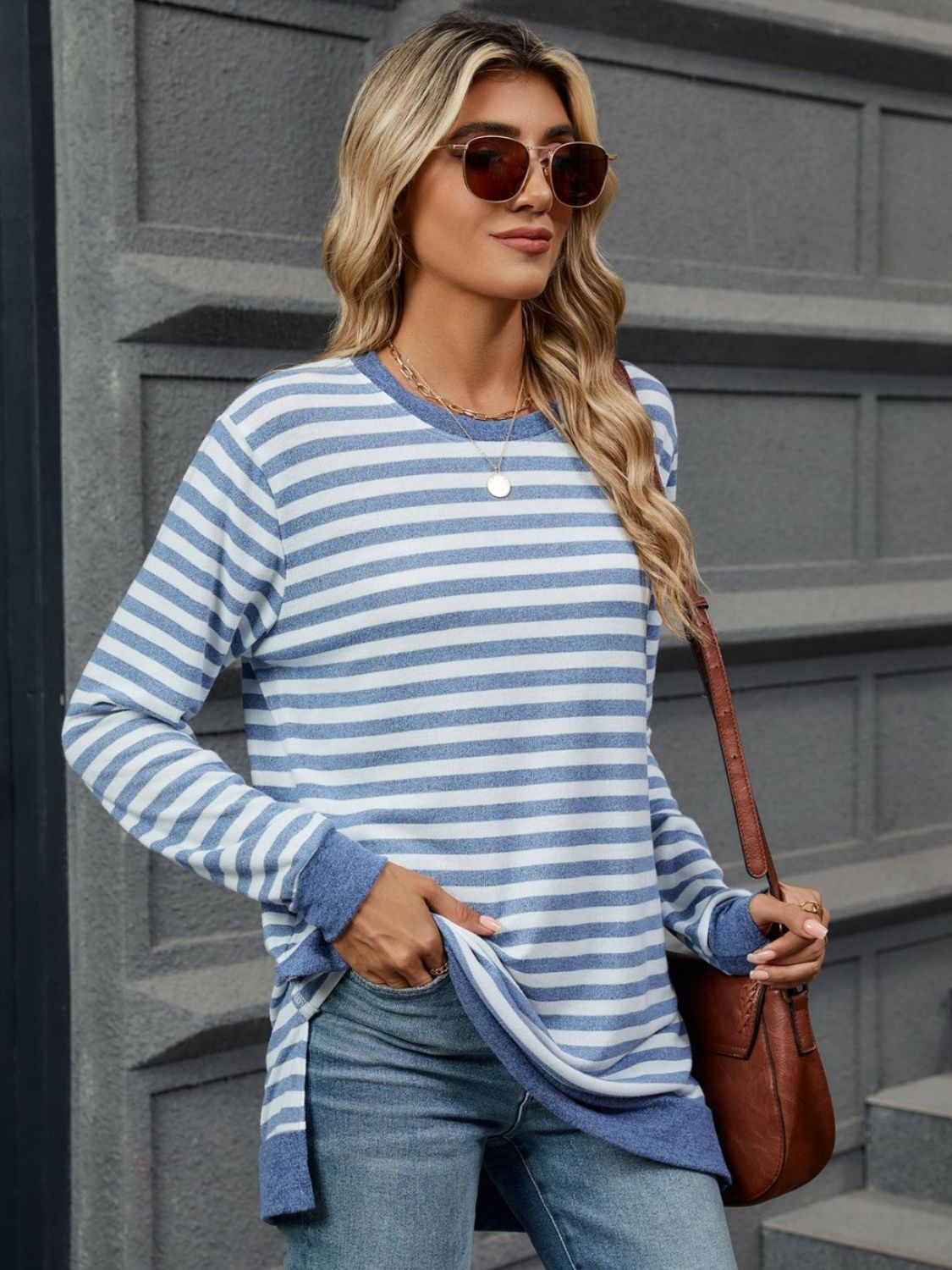 Striped Round Neck Long Sleeve T-Shirt