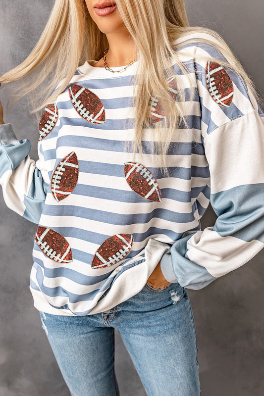 Football Striped Round Neck Long Sleeve Sweatshirt