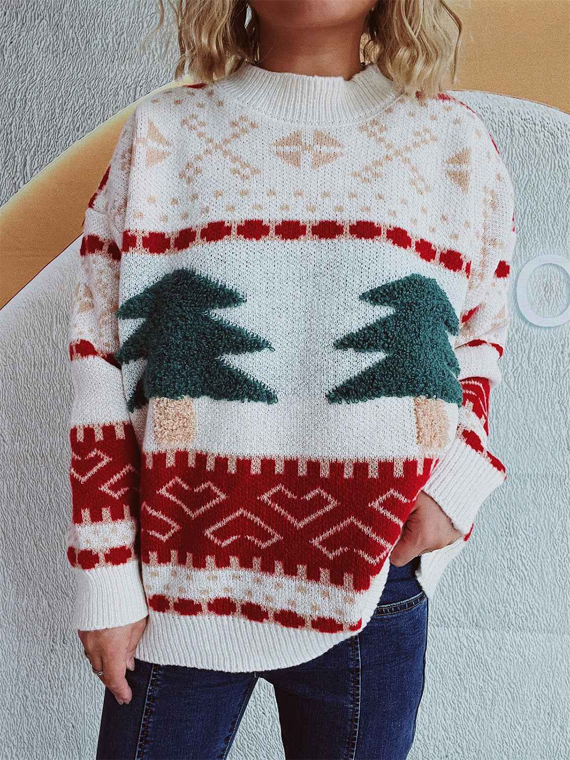 Christmas Tree Mock Neck Long Sleeve Sweater