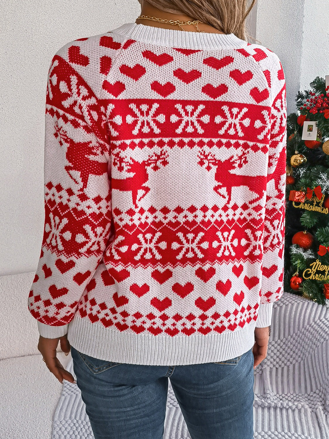 Christmas Element Round Neck Long Sleeve Sweater