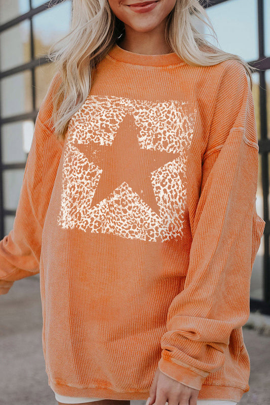 Star Round Neck Long Sleeve Oversize Sweatshirt