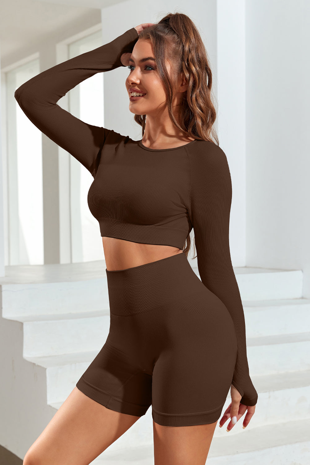 Round Neck Long Sleeve Active Top