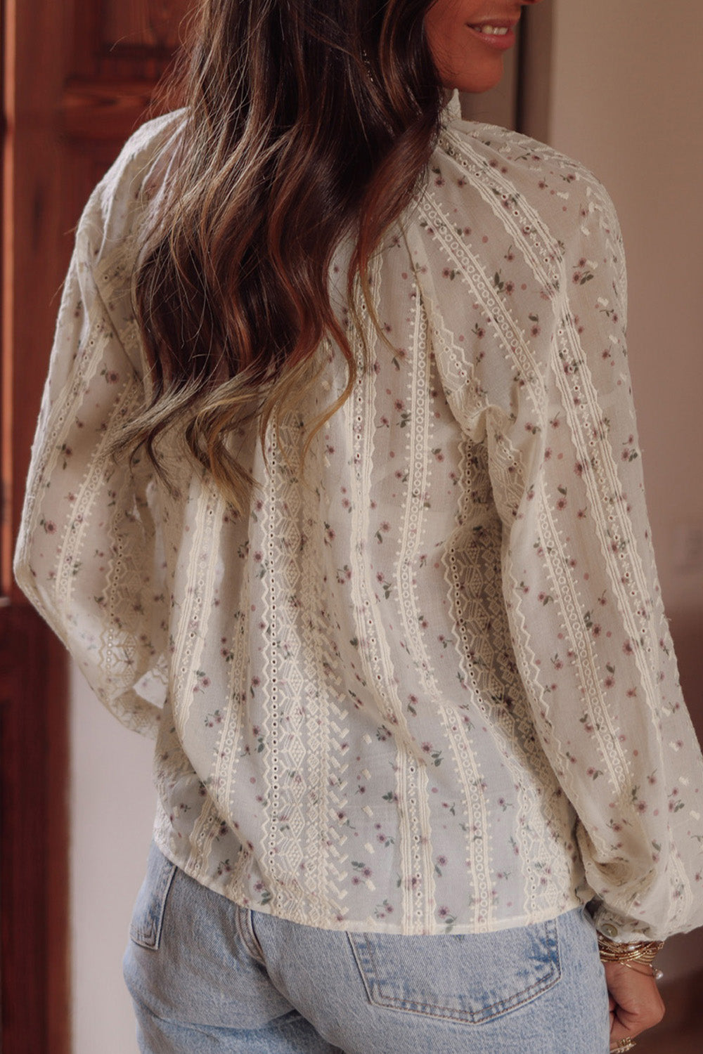 Printed Tie Neck Long Sleeve Shirt