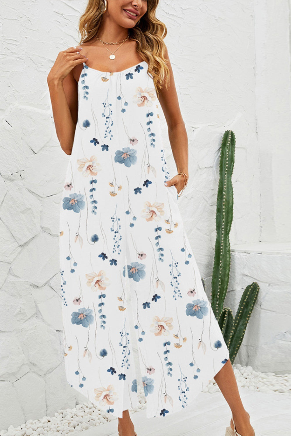 Printed Scoop Neck Wide Leg Jumpsuit