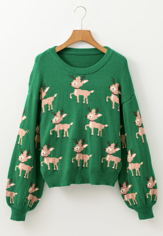 Reindeer Round Neck Drop Shoulder Sweater